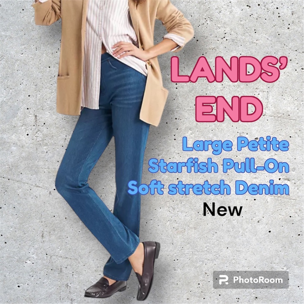 Women's Petite Starfish High Rise Knit Denim Straight Jeans Large Petite
